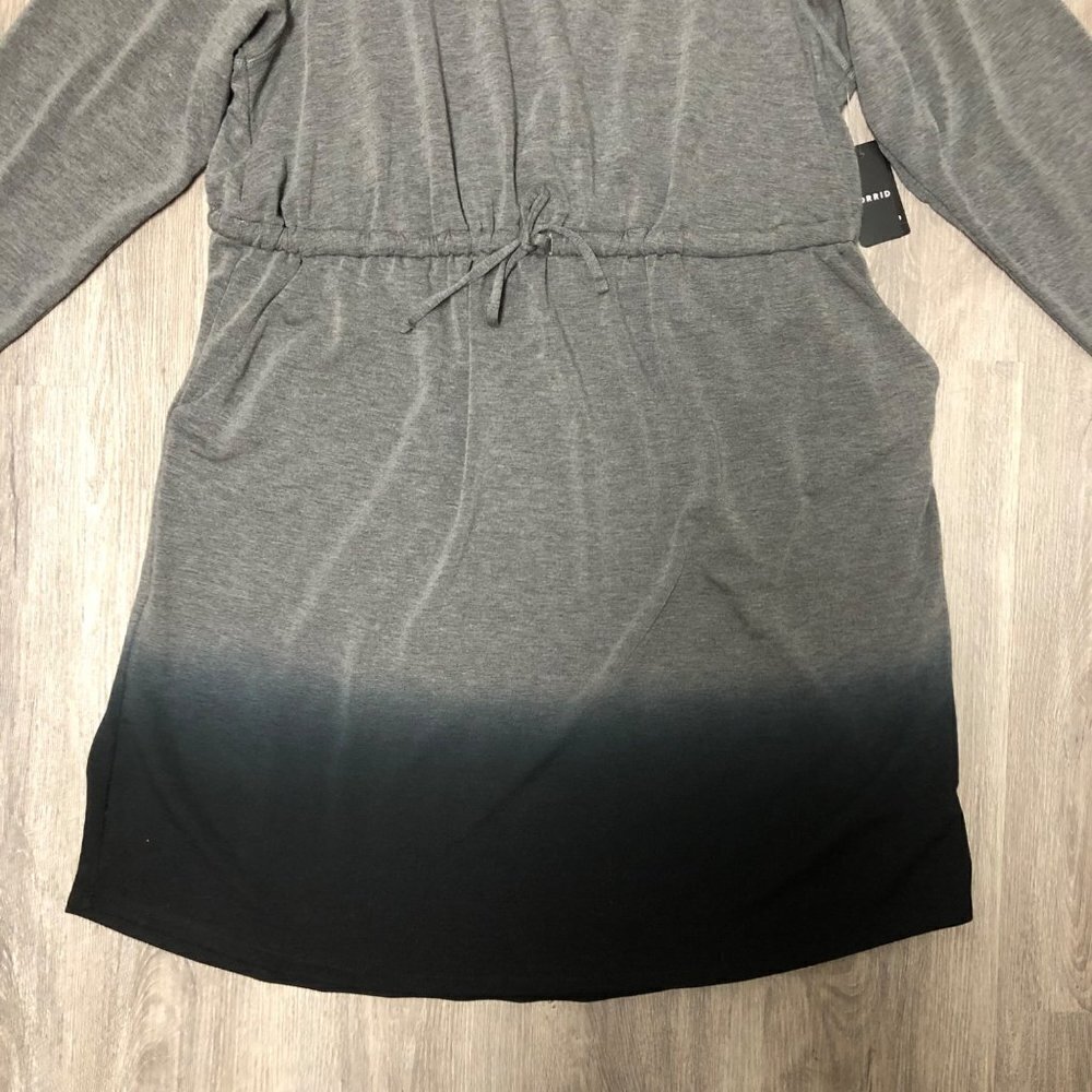 NWT Torrid Size 2 Off-Shoulder Skater Dress French Terry Heather Grey Dip Dye - Picture 7 of 16